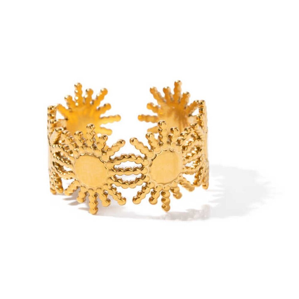 18K PVD Gold Plated Stainless Steel Sun Open Adjustable Ring